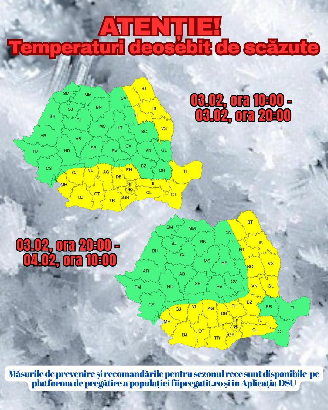 ATENȚIONARE METEOROLOGICĂ – Județul Dâmbovița sub cod galben de temperaturi extrem de scăzute