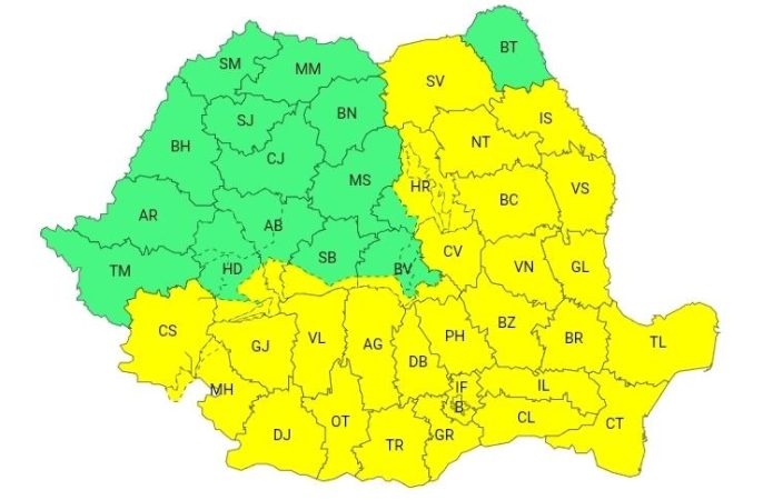 ATENȚIONARE METEOROLOGICĂ COD GALBEN: Ploi abundente și ninsori la munte până pe 30 martie 