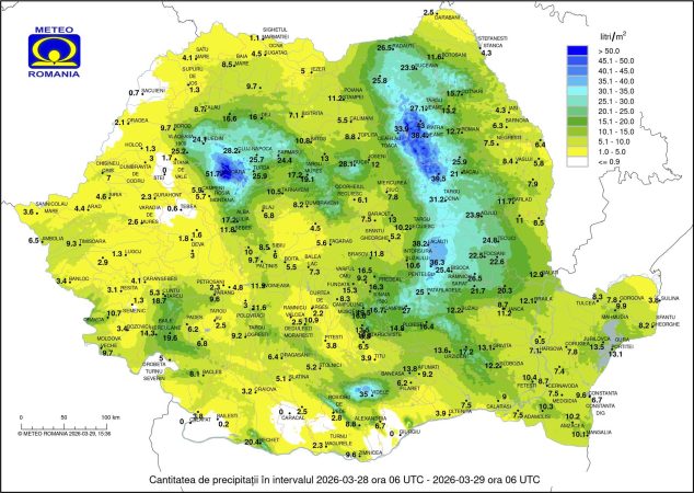 Precipitații abundente în România: martie secetos, aproape de normal după ultimele 24 de ore
